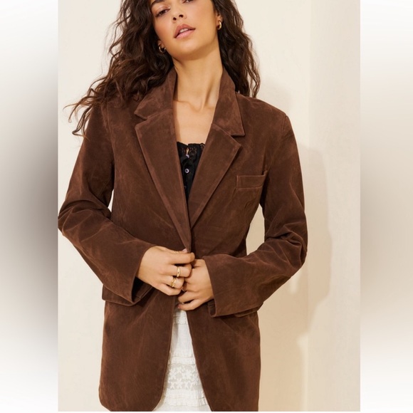 Free People Jackets & Blazers - Free People Paper Cut Vegan Suede Blazer Brown Bear | Oversized Tailored Jacket
